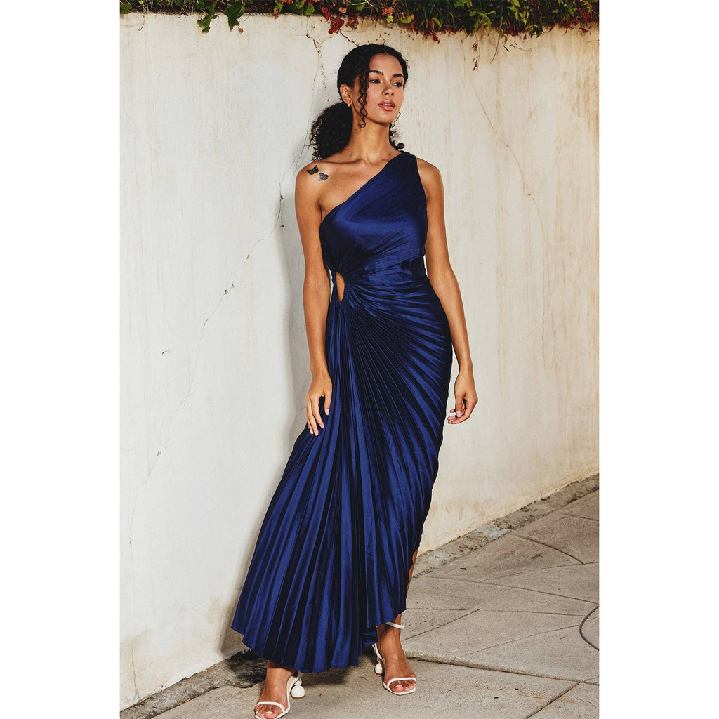 Dress Forum Olympia Asymmetrical Pleated Maxi Dress