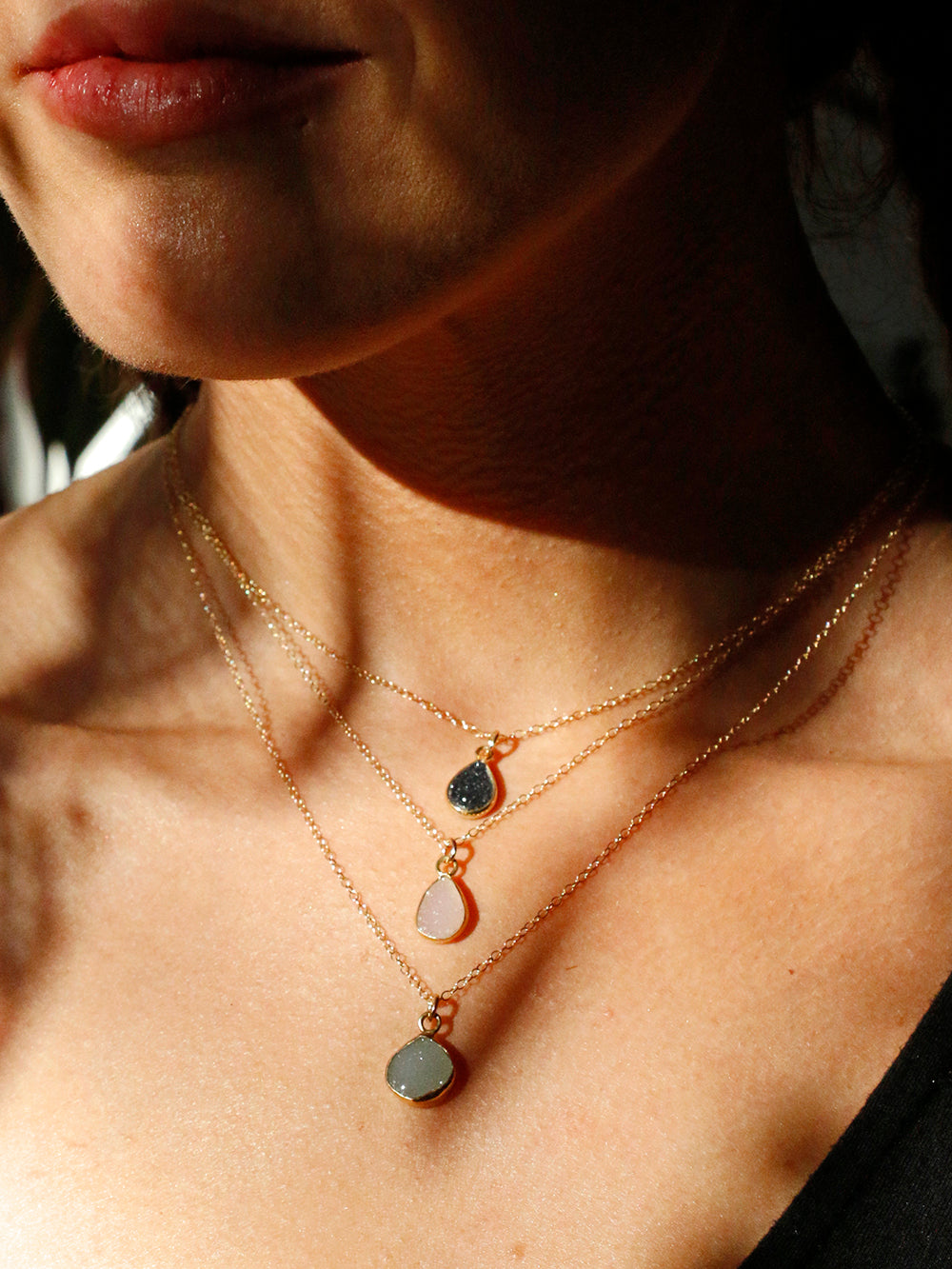 Susan Rifkin Druzy Charm Gold Necklace