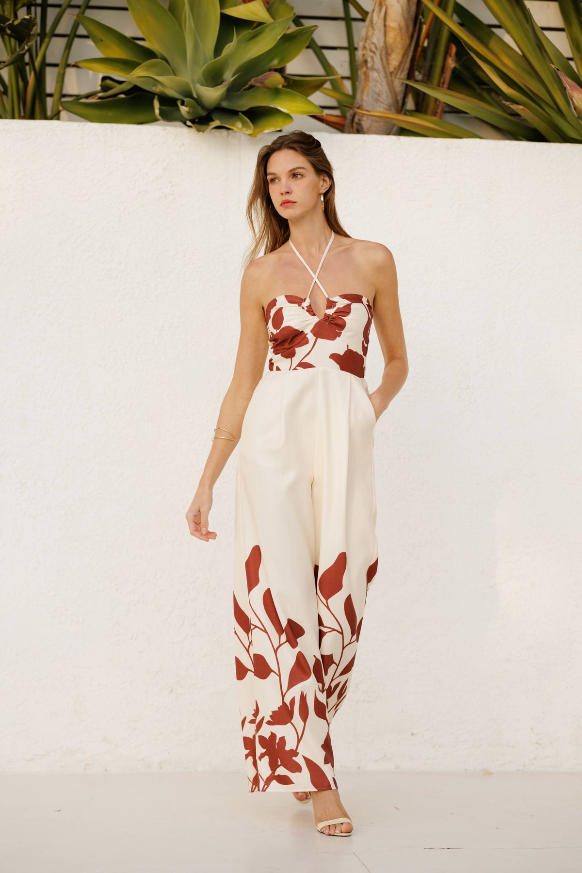 Endless Blu Rustic Floral Wide Pant Jumpsuit