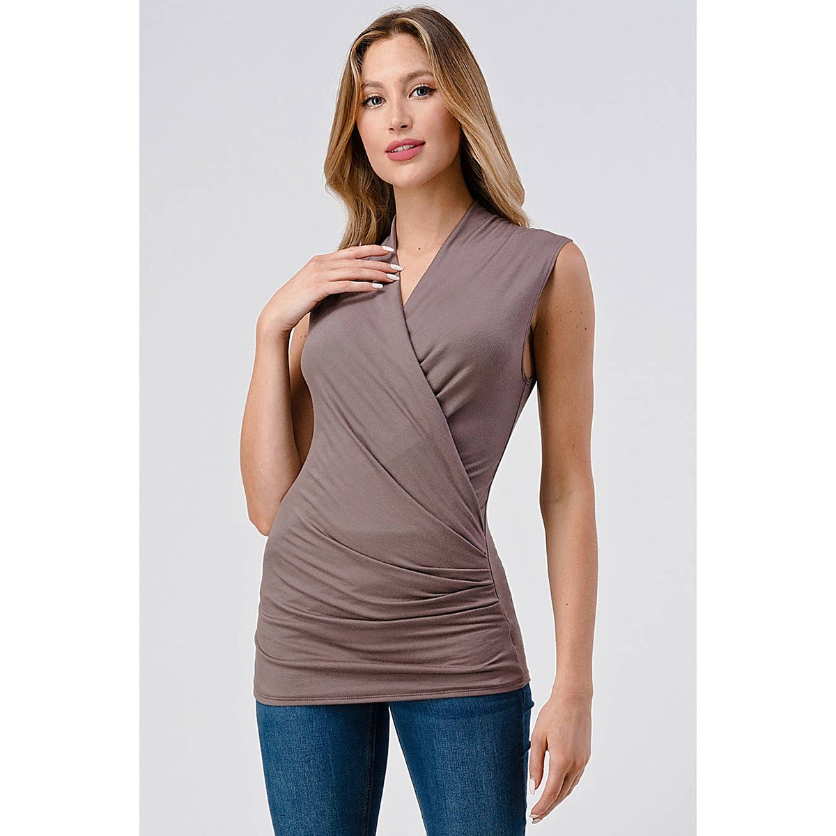 Heimious Surplice Sleeveless Knit Top
