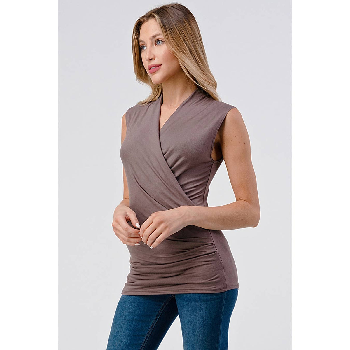 Heimious Surplice Sleeveless Knit Top