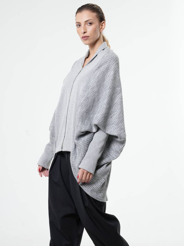 Metamorphoza Grey Zipped Cardigan