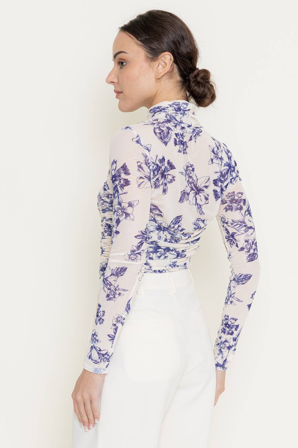 Fore Collection Mock Neck Floral Mesh Bodysuit