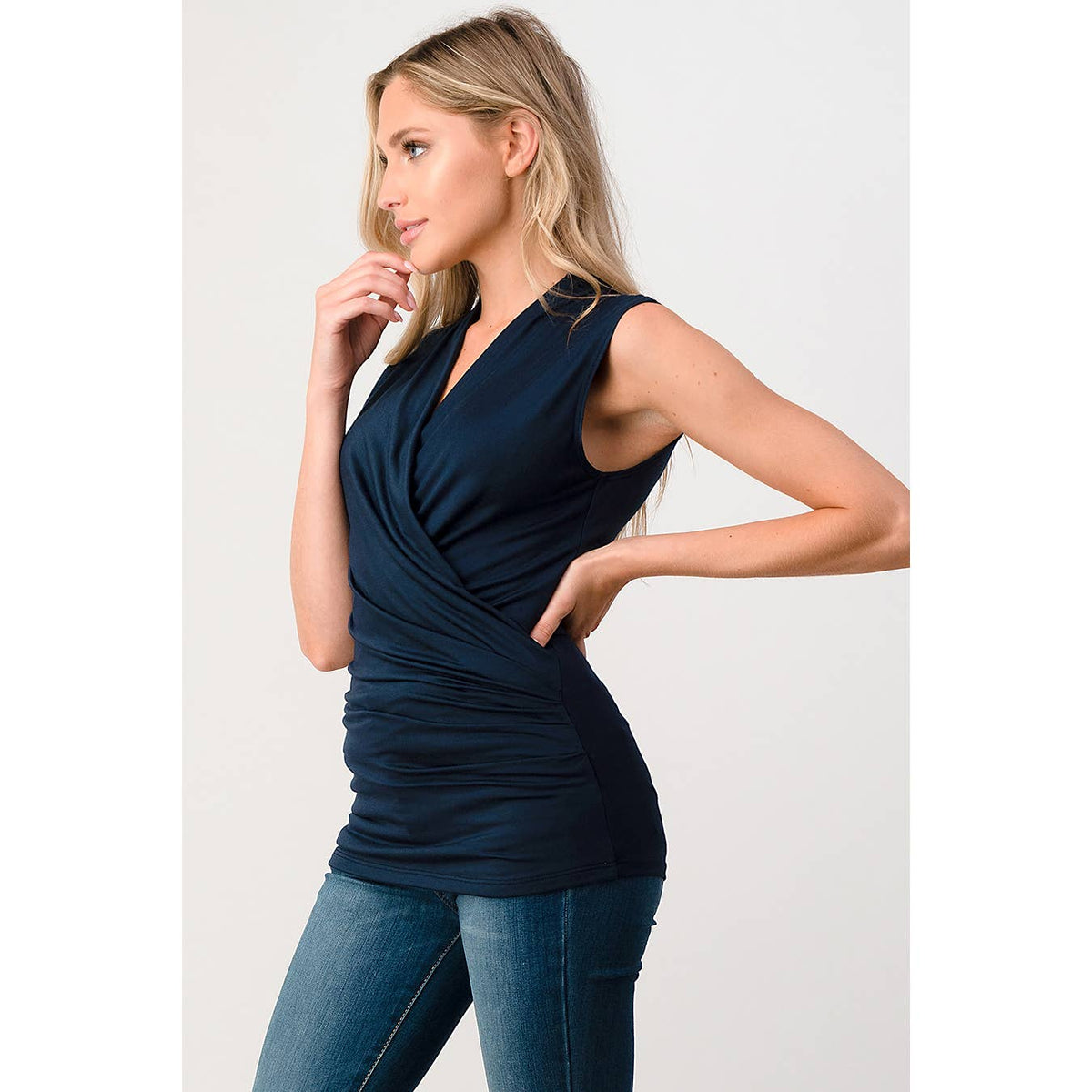 Heimious Surplice Sleeveless Knit Top