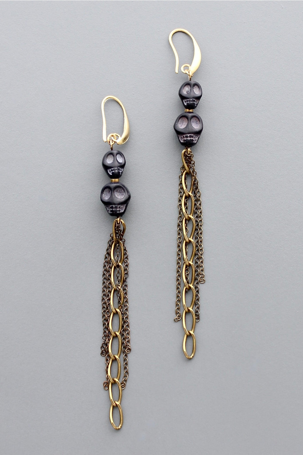 David Aubrey Black Skull Duster Earrings