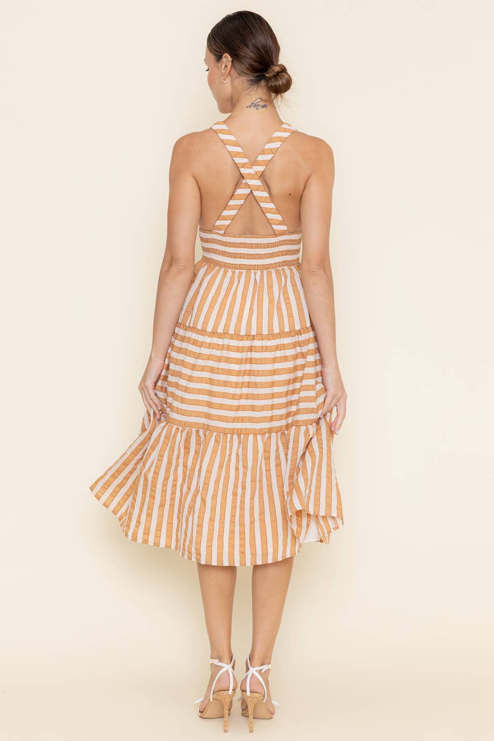 Fore Collection Striped Tiered Midi Dress