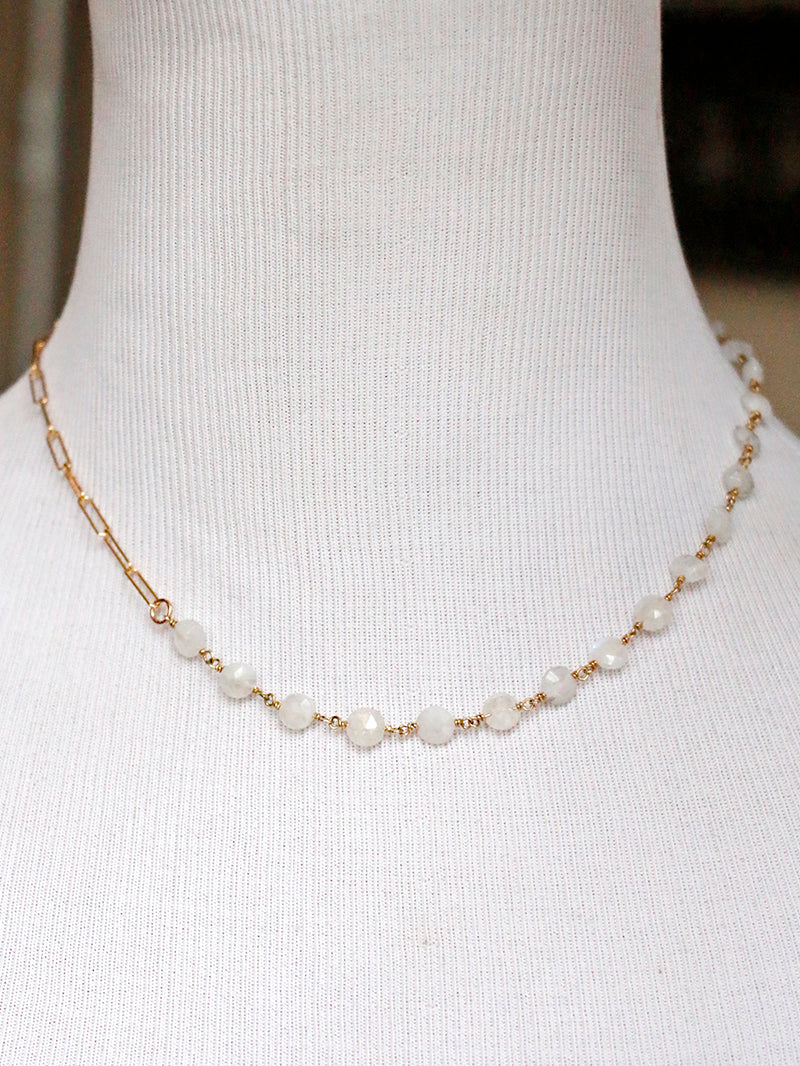 Susan Rifkin Beaded Moonstone + Paperclip Necklace | Gold Filled