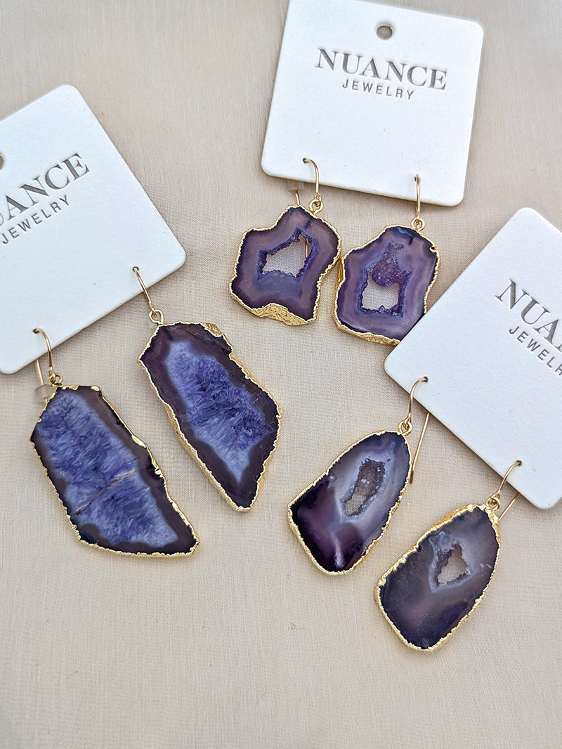 Nuance Geode Slice Earrings | Purple