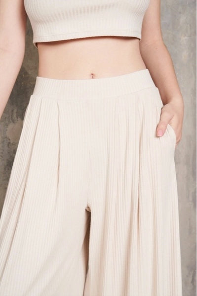 Maronie Cropped Shirt and Pleated Pants Set | Cream