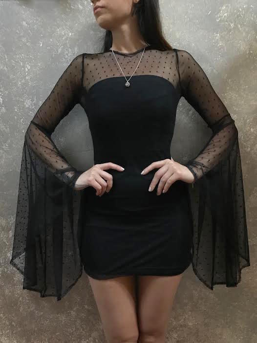 elegant black long sleeve dress Simply Amazing Long Bell Sleeve Mini Dress