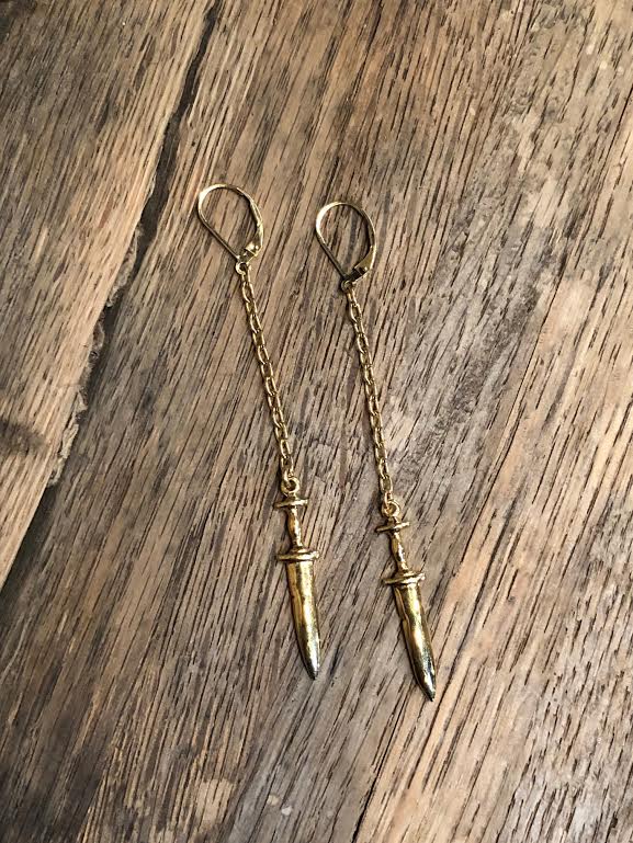 Hellhound Jewelry Dagger Chain Earrings - Gold