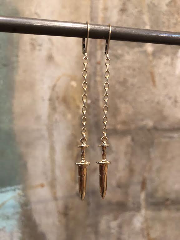Hellhound Jewelry Dagger Chain Earrings - Gold