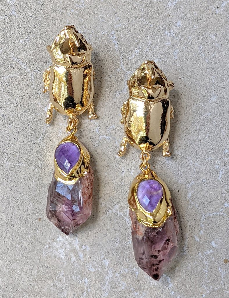 Nuance Beetle Amethyst Drop Earrings