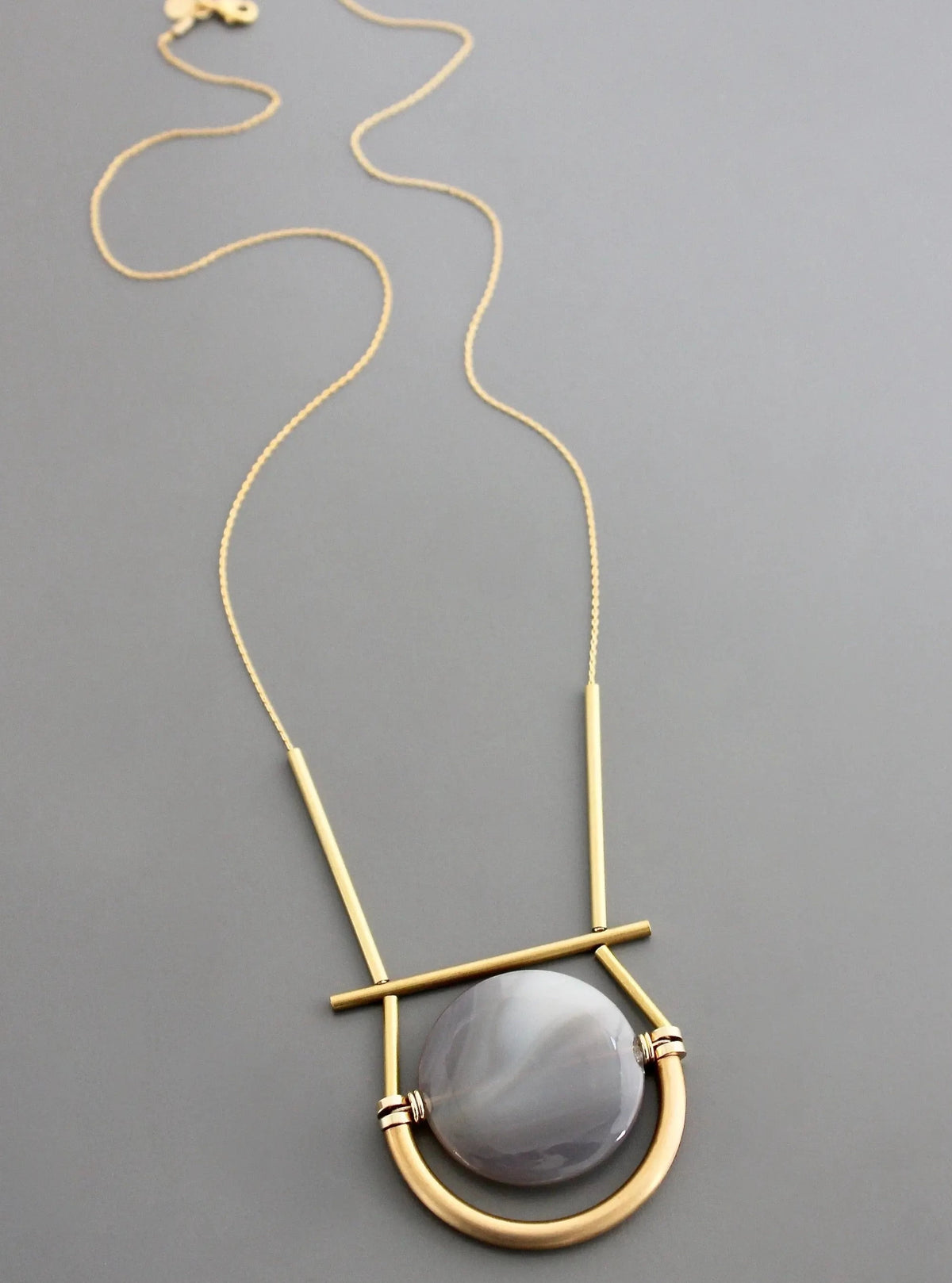 David Aubrey Geometric Agate and Brass Necklace