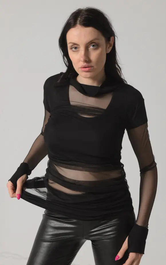 Metamorphoza Sheer Long Sleeve Mesh Turtleneck