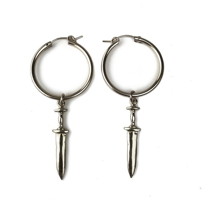 Hellhound Dagger Charm Hoops - Silver