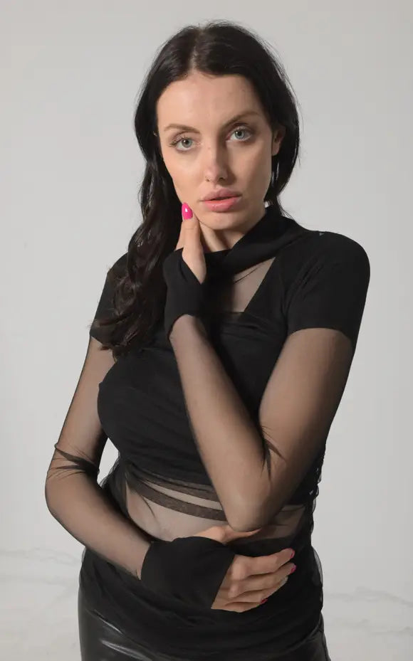 Metamorphoza Sheer Long Sleeve Mesh Turtleneck
