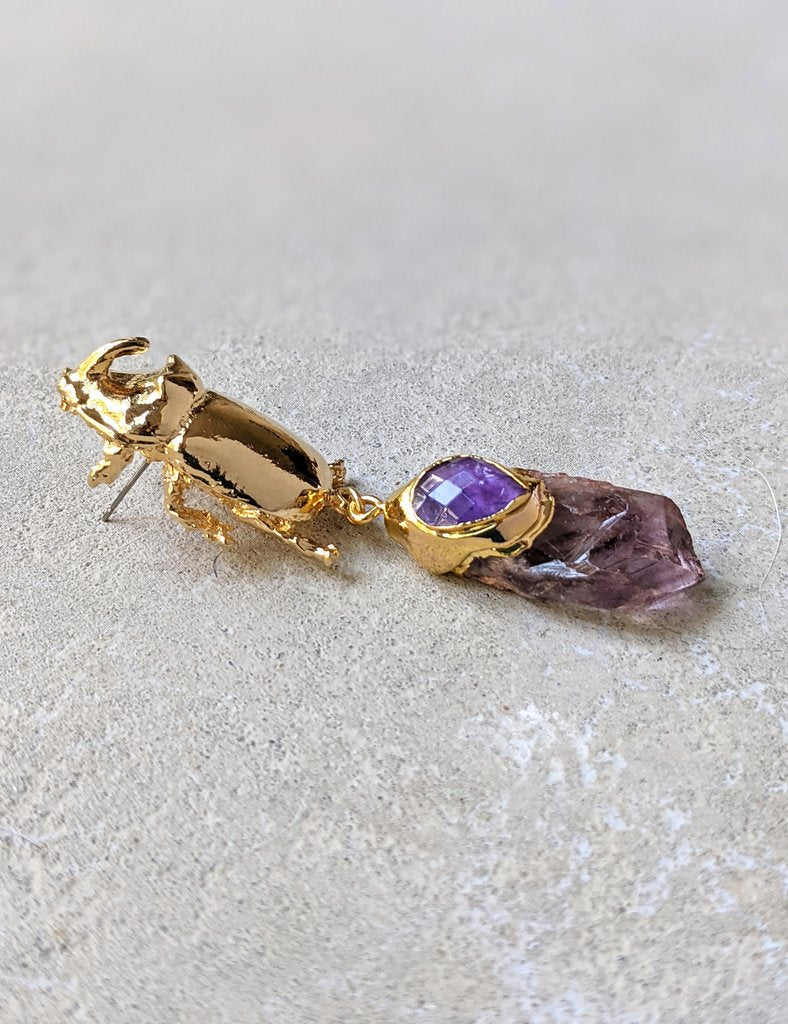 Nuance Beetle Amethyst Drop Earrings