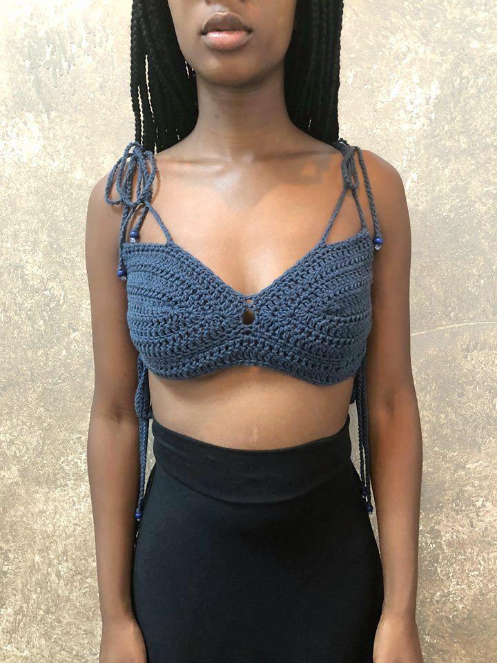 Erica Simmers Navy Blue Crochet Top