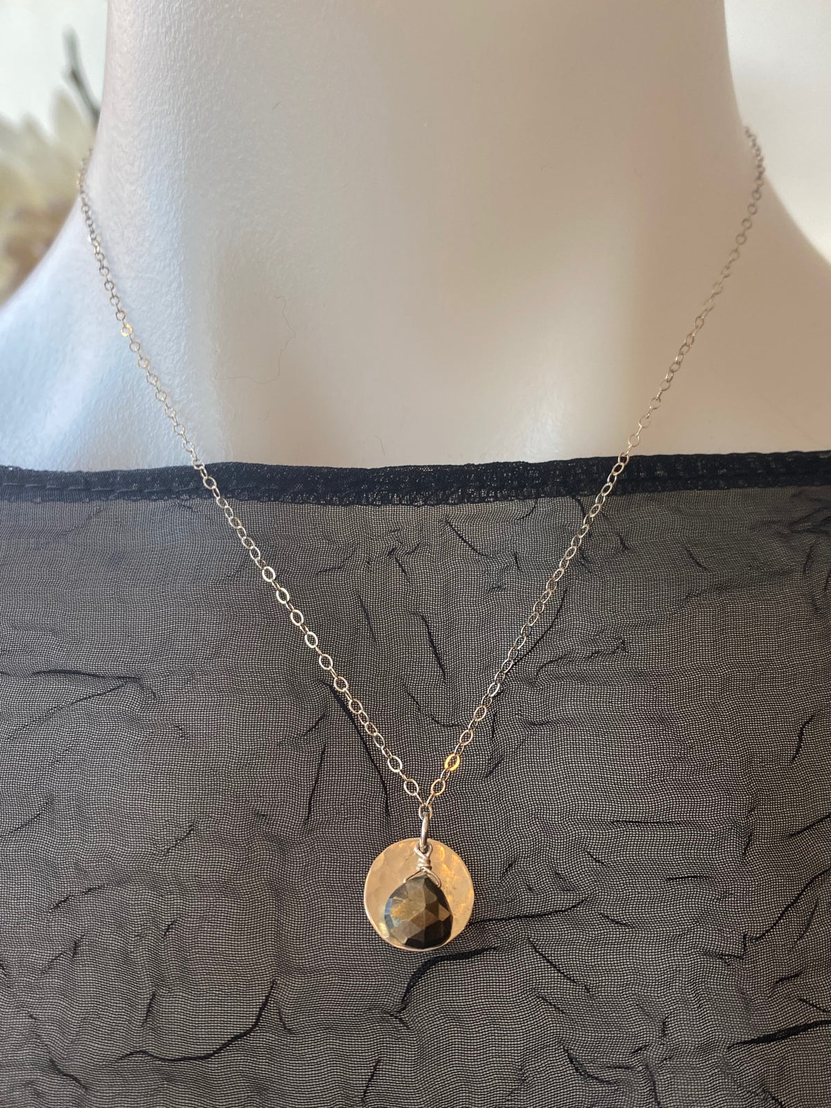 Vannucci Silver Disk with Pyrite Charm Necklace