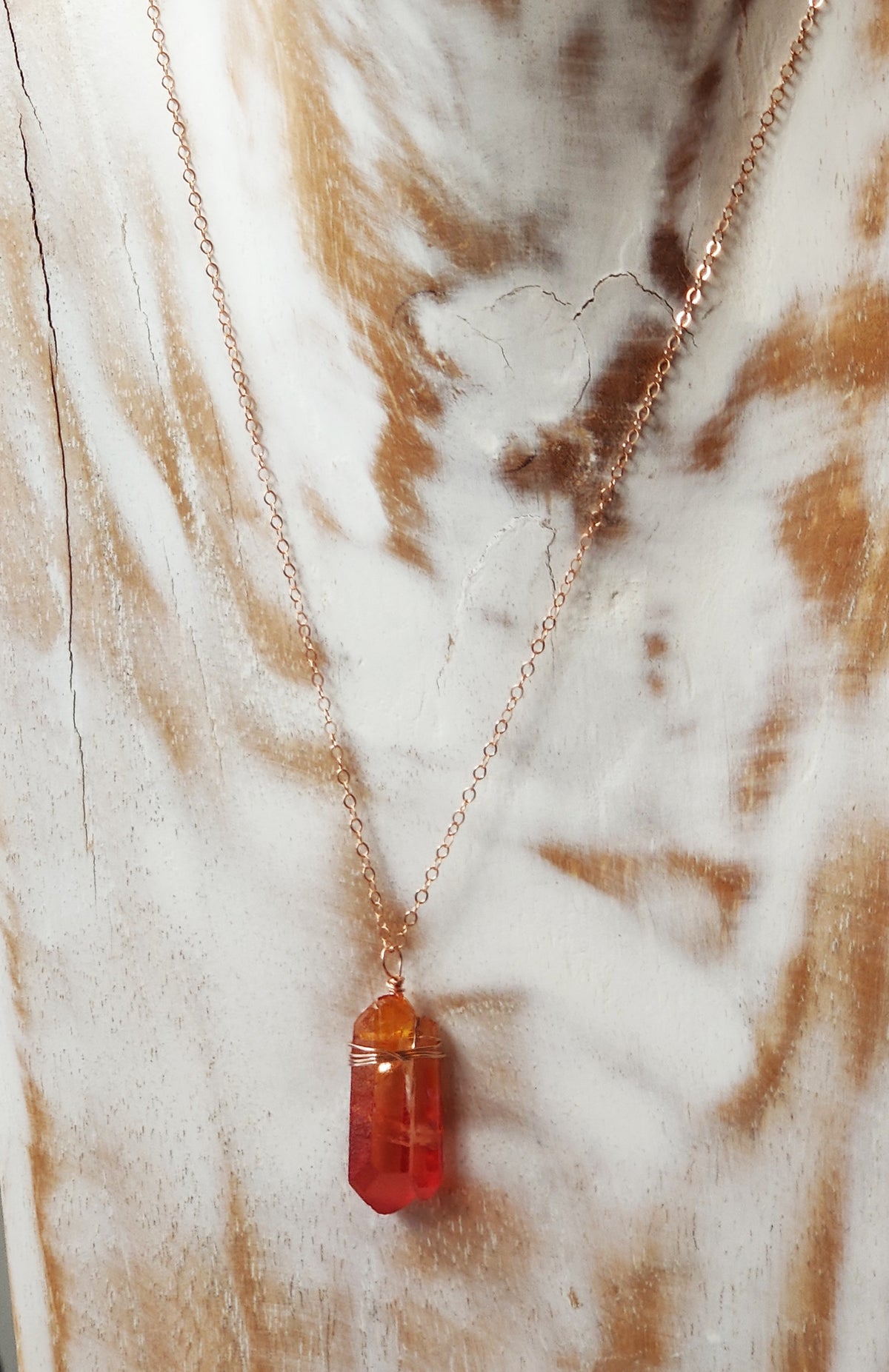 Vannucci Crystal Quartz Necklace in Rose Gold - Orange/Red