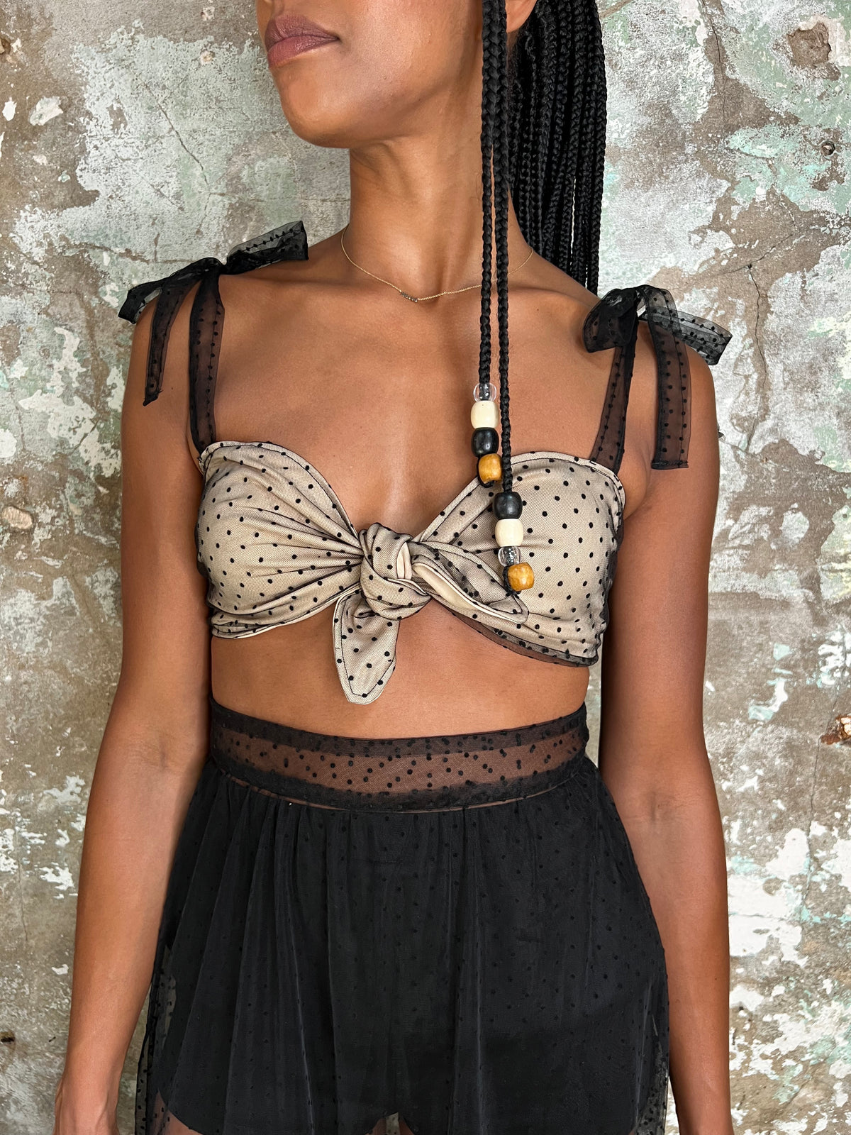 Bianca Rachele Dotted Tulle Tie Front Top