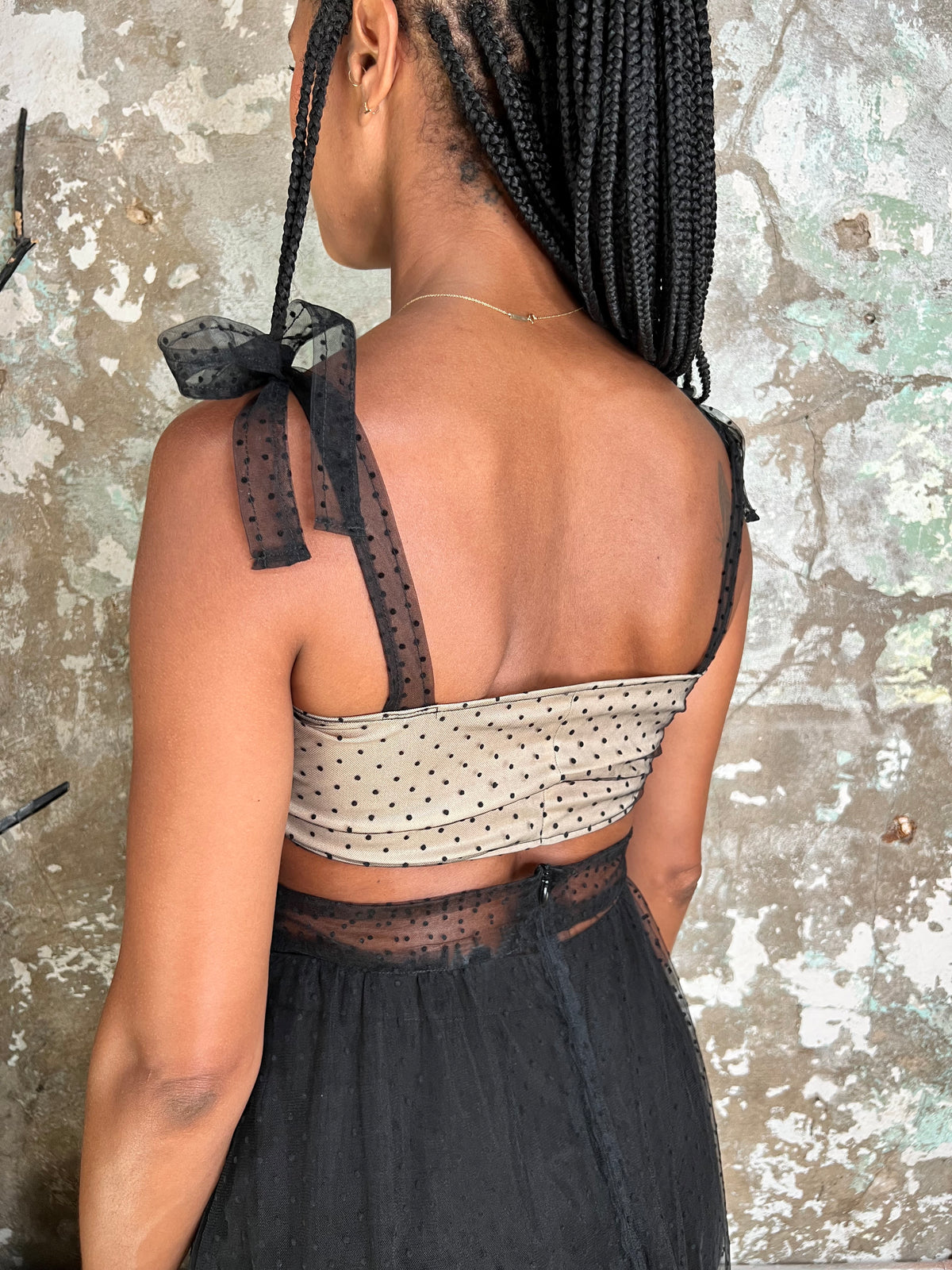 Bianca Rachele Dotted Tulle Tie Front Top