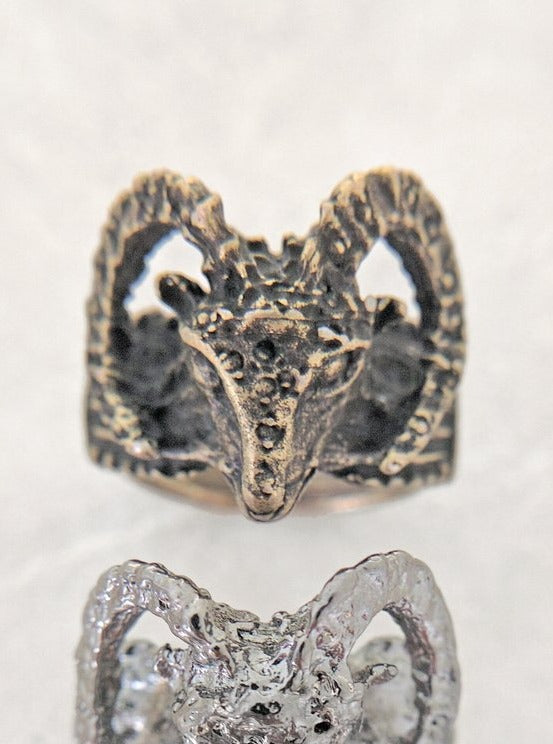 Nuance Horned Ram Ring | Bronze