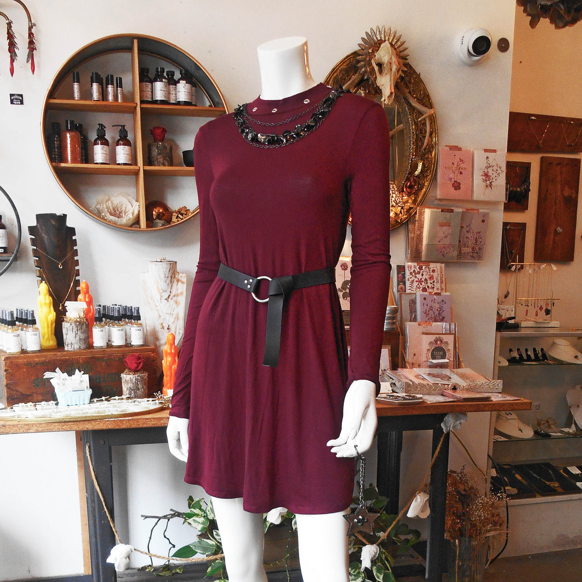 Tough Luv Long Sleeve Swing Dress Burgundy