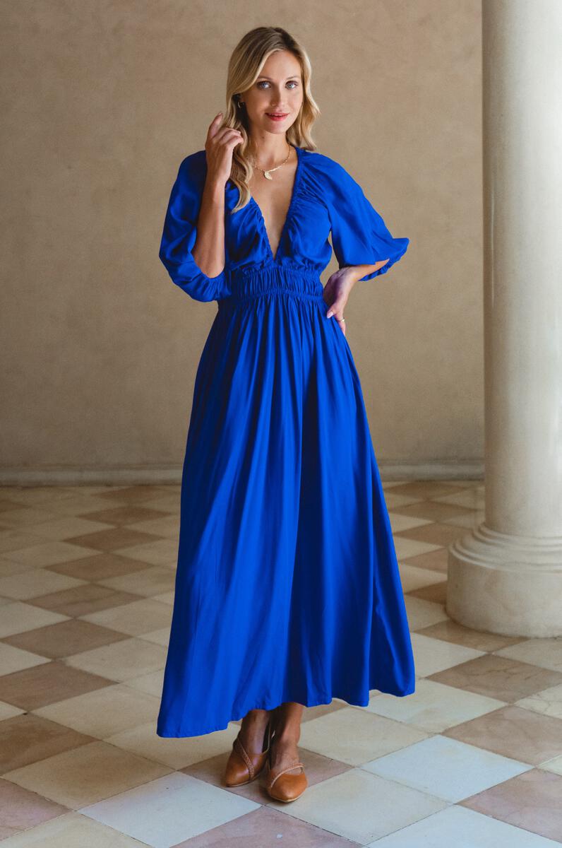 Dusty Blue Satin Dress – The Bali Closet
