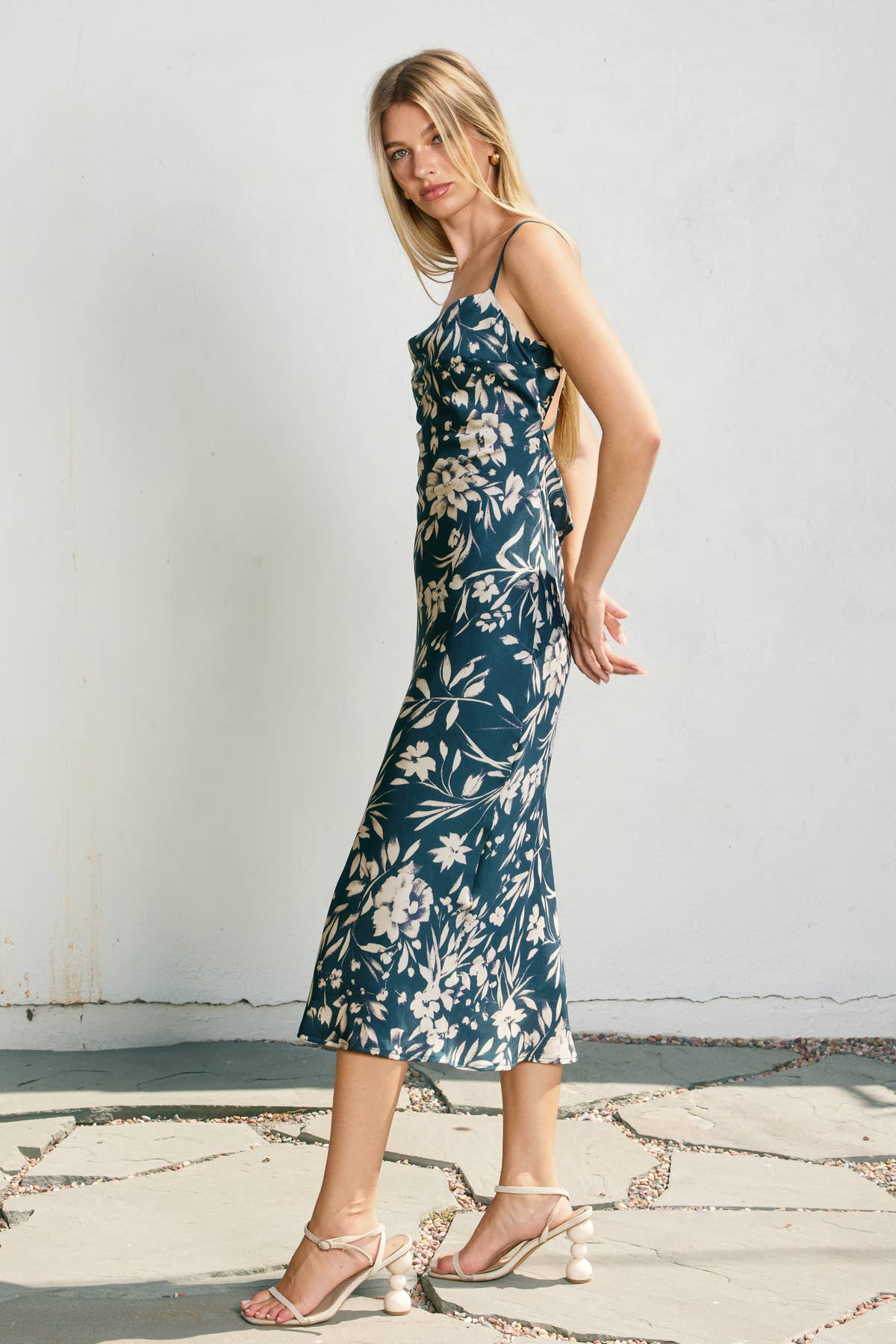 Dress Forum Teal Floral Cowl Midi