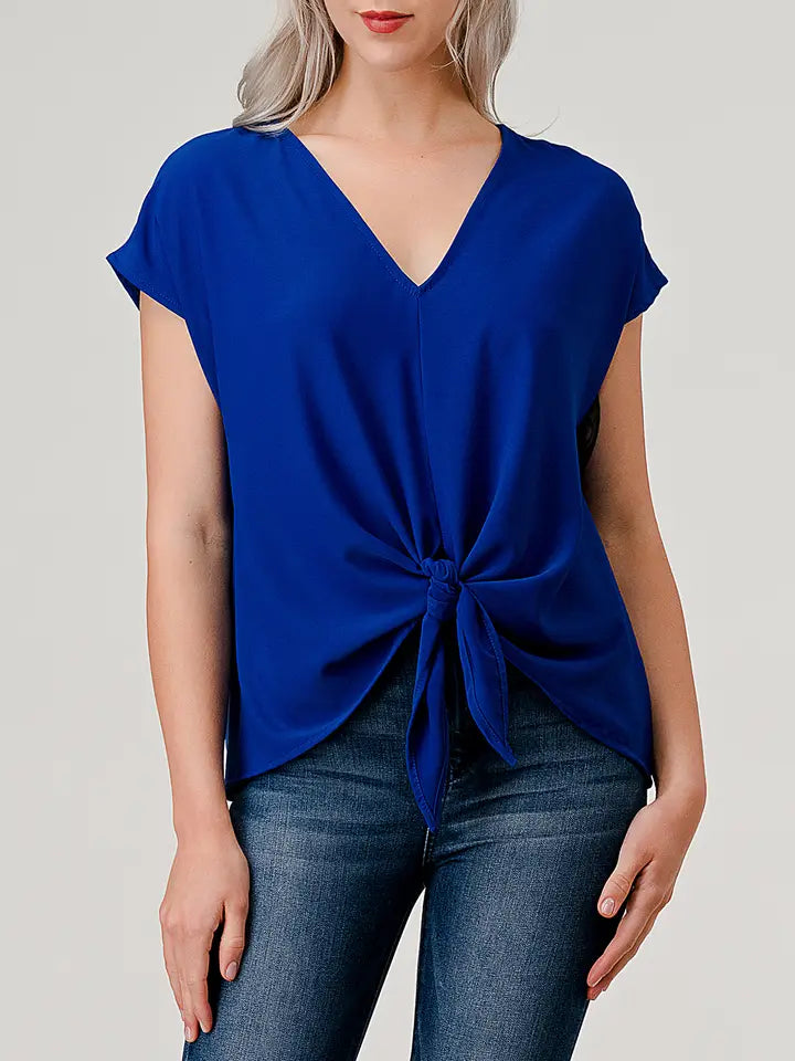 Heimious V-Neck Tie Front Blouse