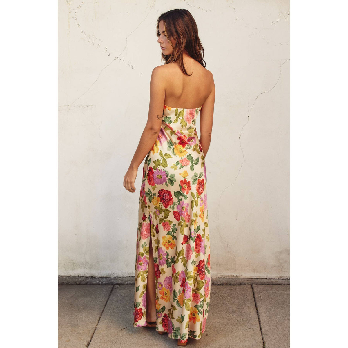 Dress Forum Floral Strapless Bias Cut Dress