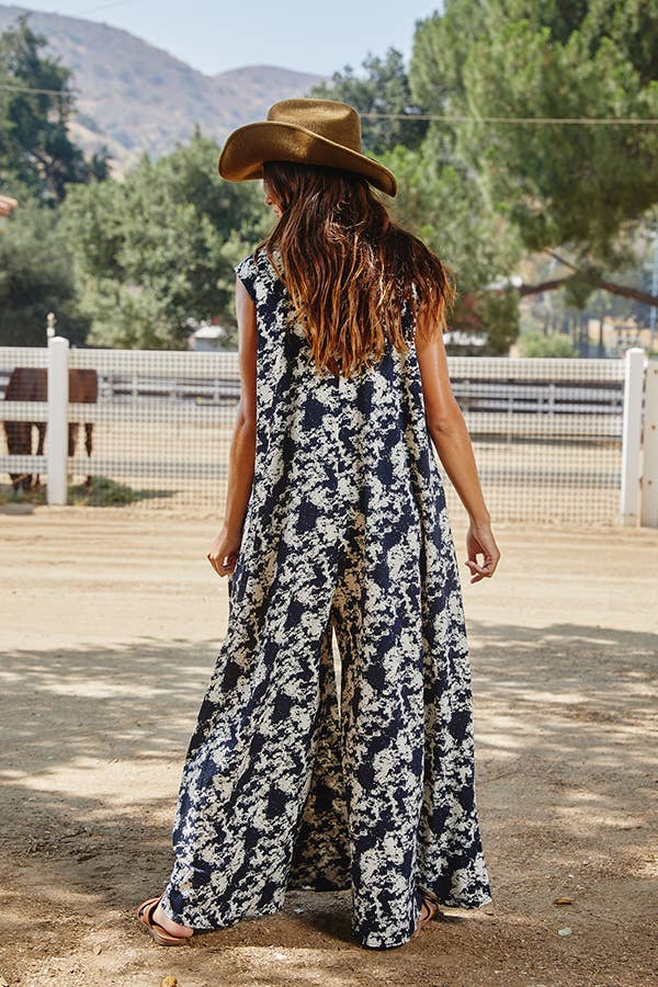 Bucketlist Wide Leg Printed Woven Jumpsuit