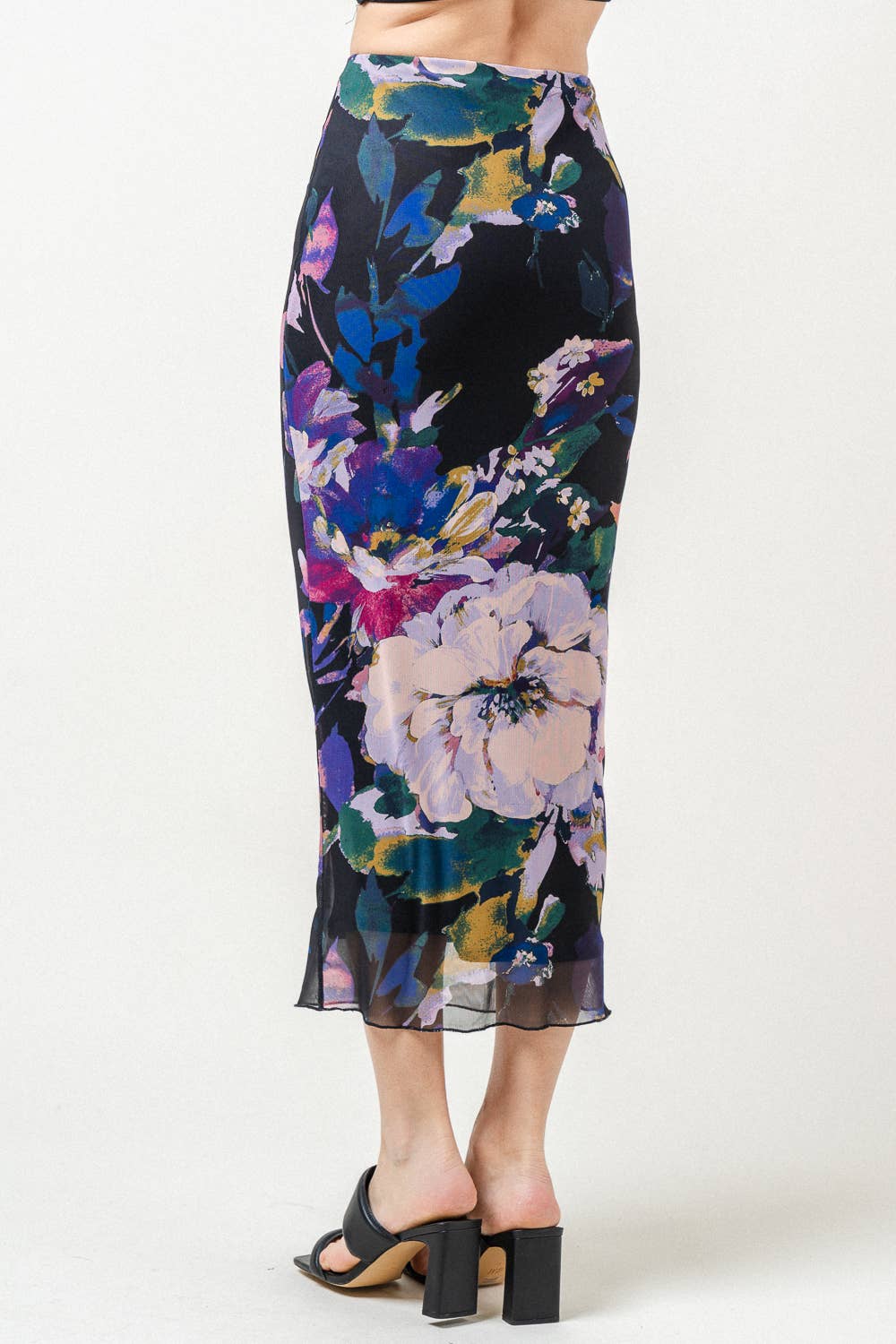 Fore Floral Mesh Midi Skirt