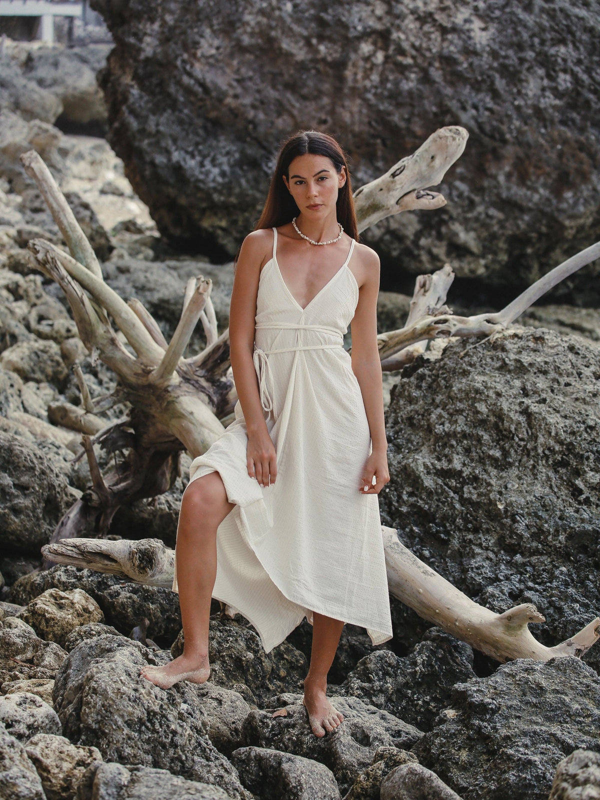 The Handloom Sage Maxi Dress - Gold Stripes