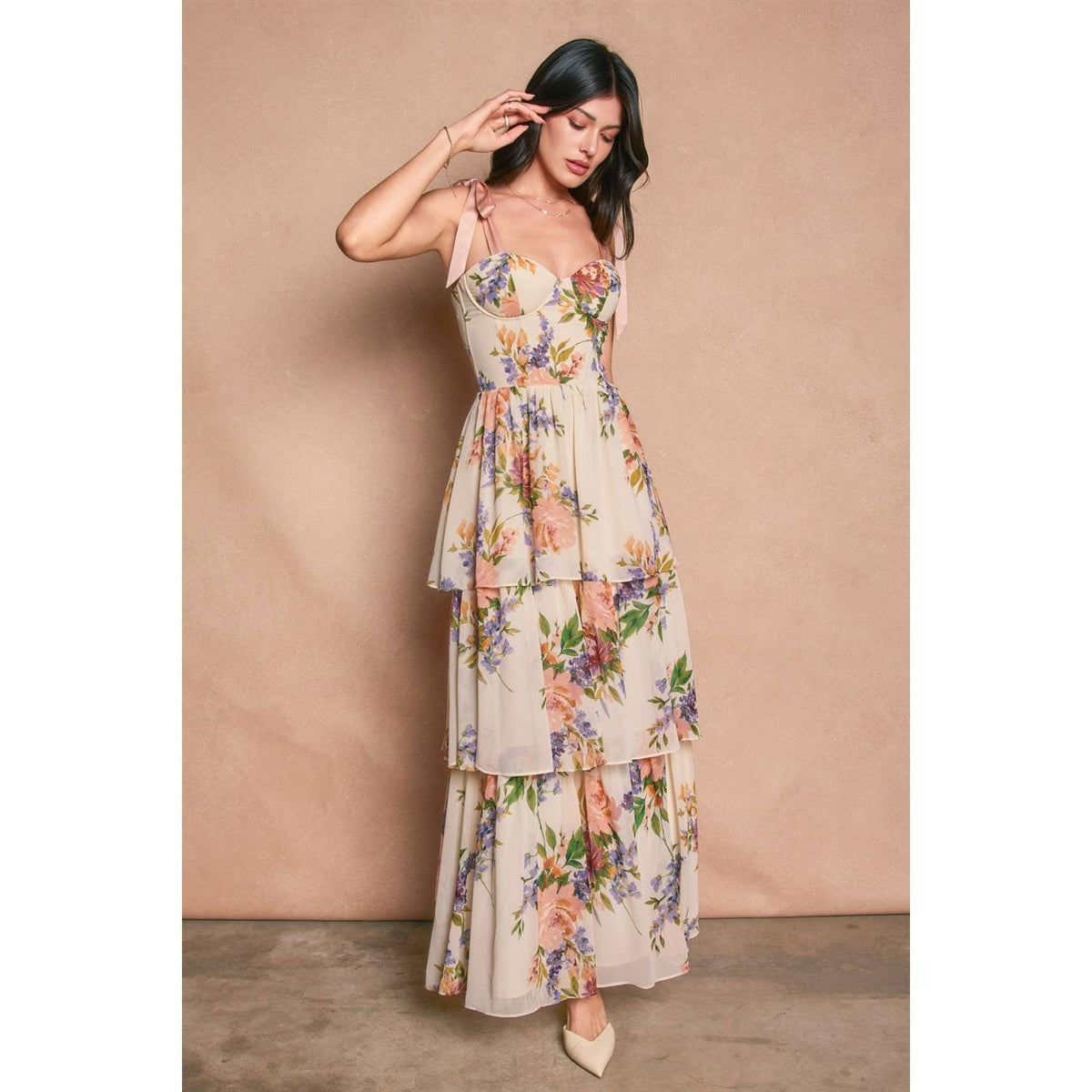 Dress Forum Floral Corset Layered Maxi Dress