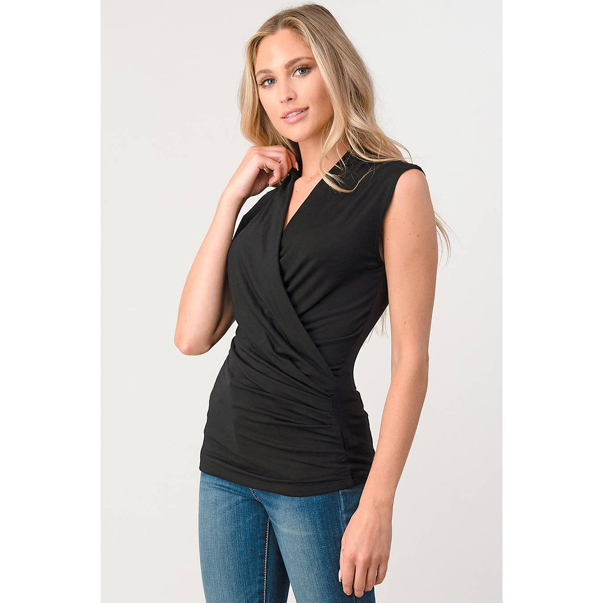 Heimious Surplice Sleeveless Knit Top