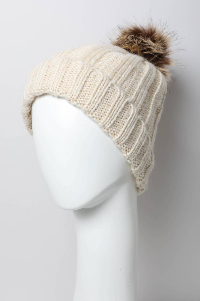 Leto Ribbed Faux Fur Beanie