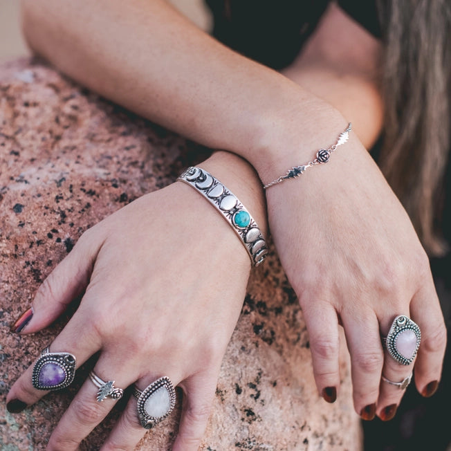 Hiouchi Moon Phases Cuff Bracelet | Turquoise | Gold + Silver