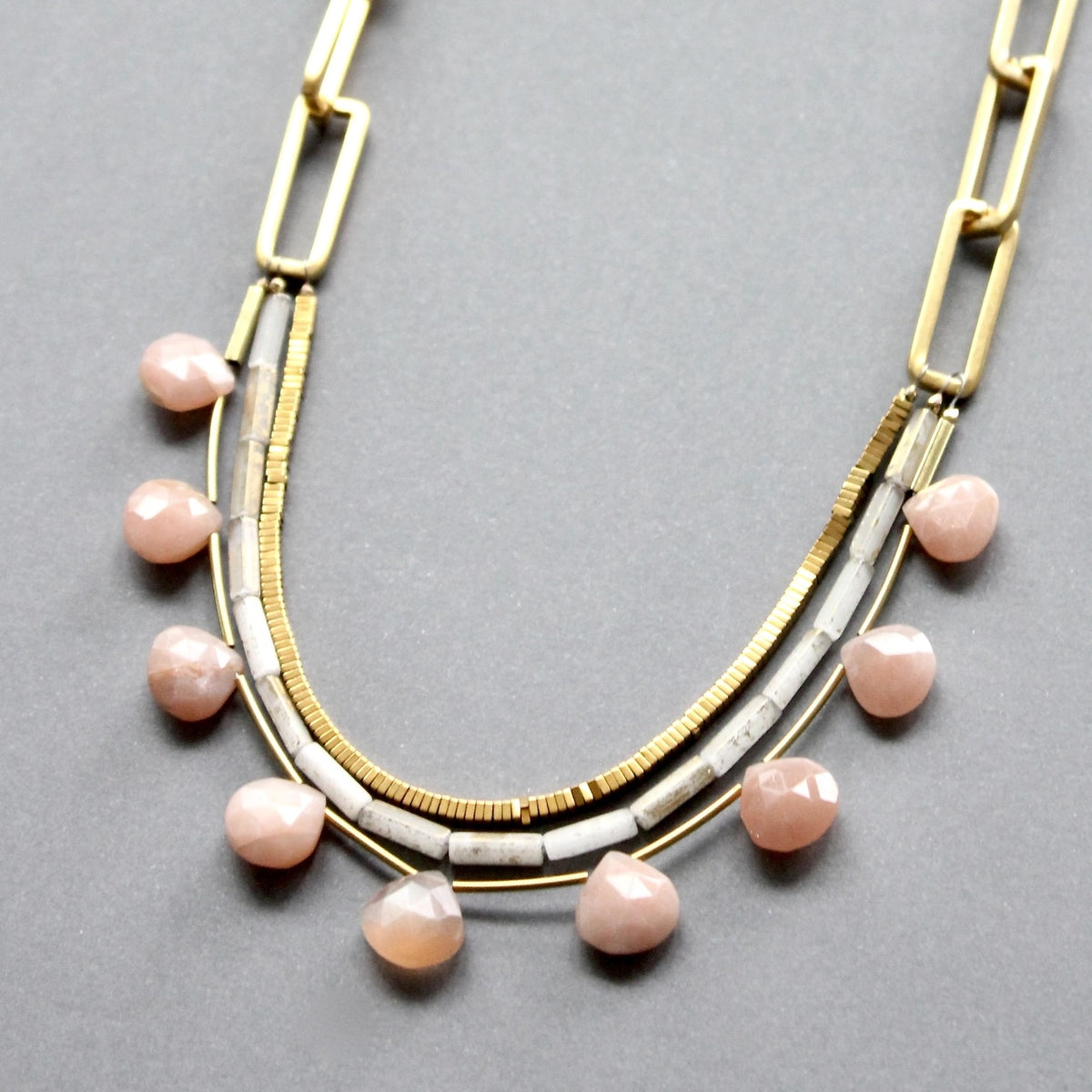 David Aubrey Peach Moonstone Bib Necklace