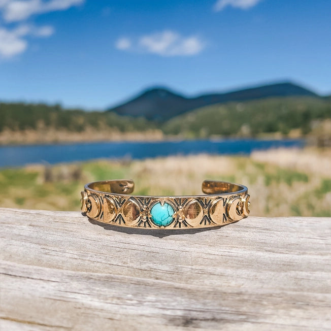 Hiouchi Moon Phases Cuff Bracelet | Turquoise | Gold + Silver