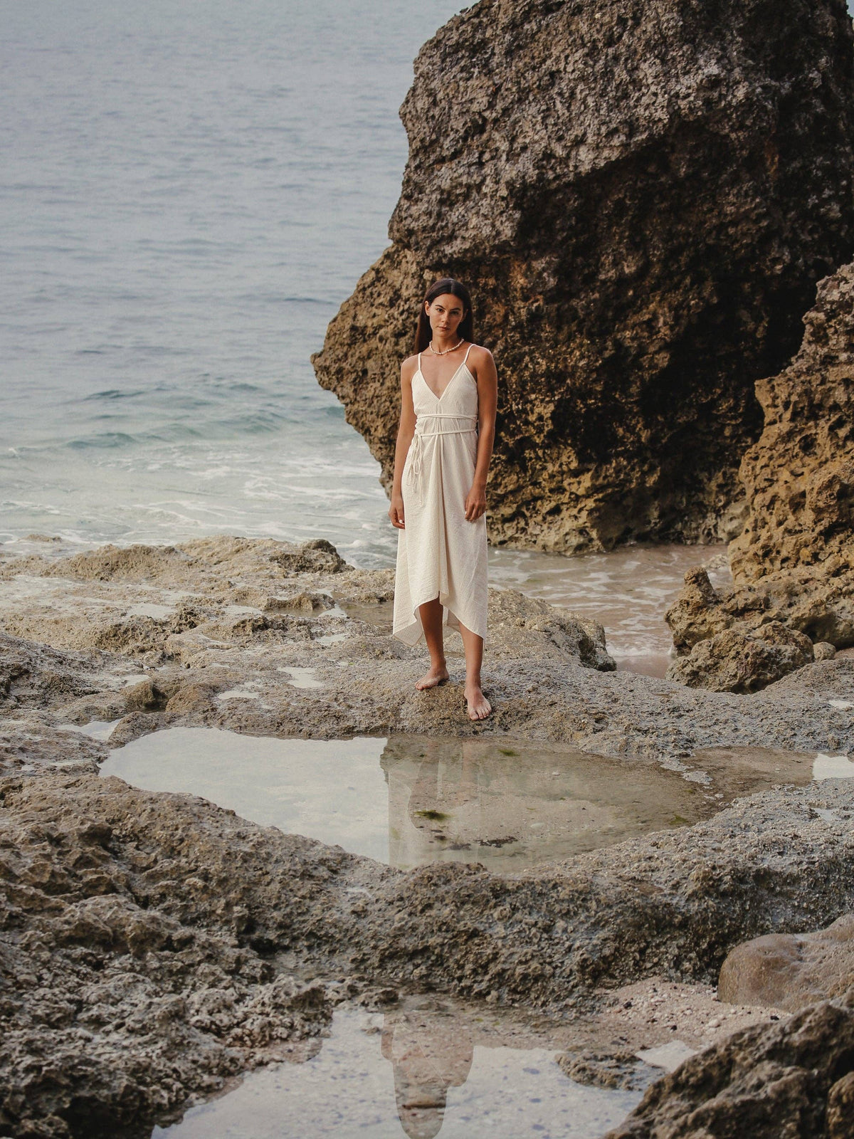 The Handloom Sage Maxi Dress - Gold Stripes