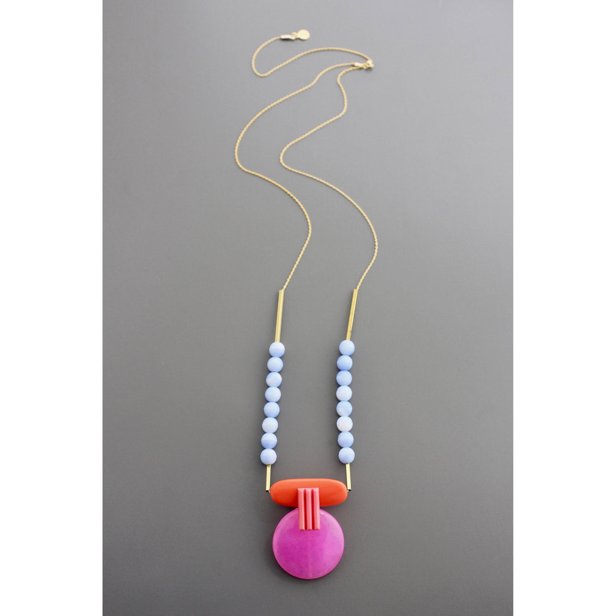 David Aubrey Geometric Hot Pink and Orange Pendant Necklace