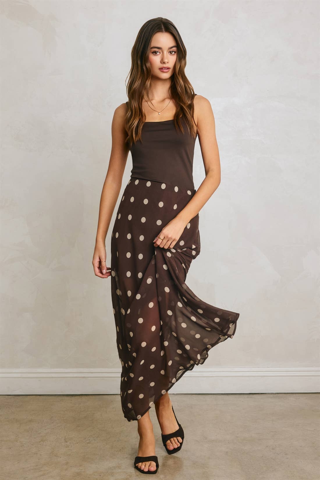 Dress Forum Brown Polka Dot Pull On Maxi Skirt