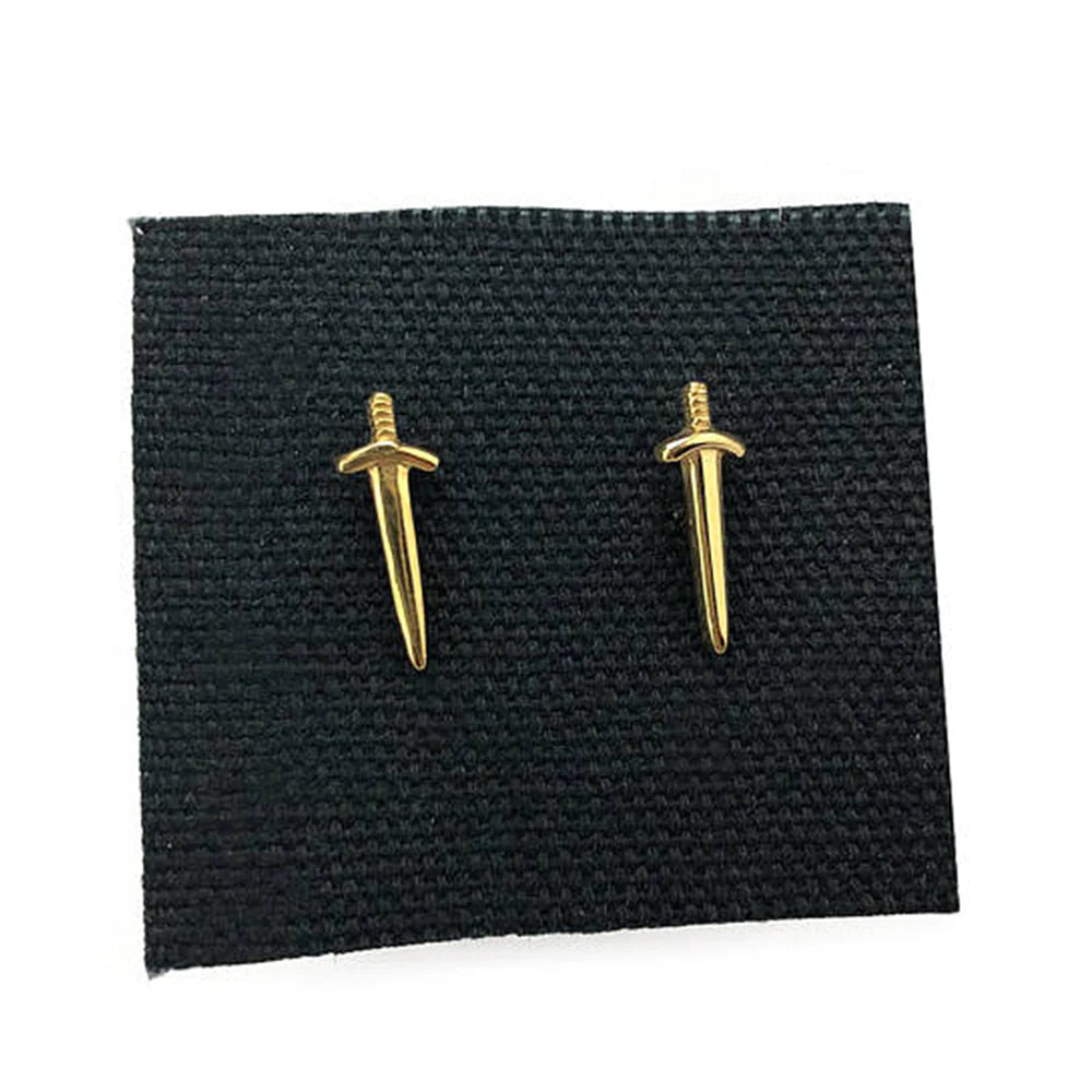 Hellhound Jewelry Die By the Sword Studs in Gold