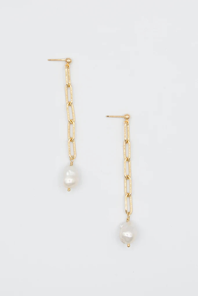 Susan Rifkin Pearl Drop Chain Earrings | Gold + Silver