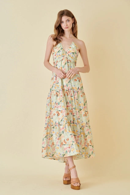 Fore- Watercolor Halter Floral Sundress