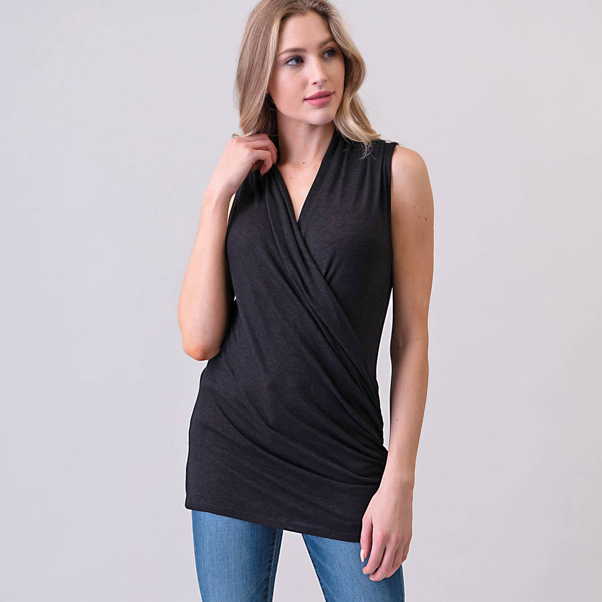 Heimious Sleeveless Surplice Top