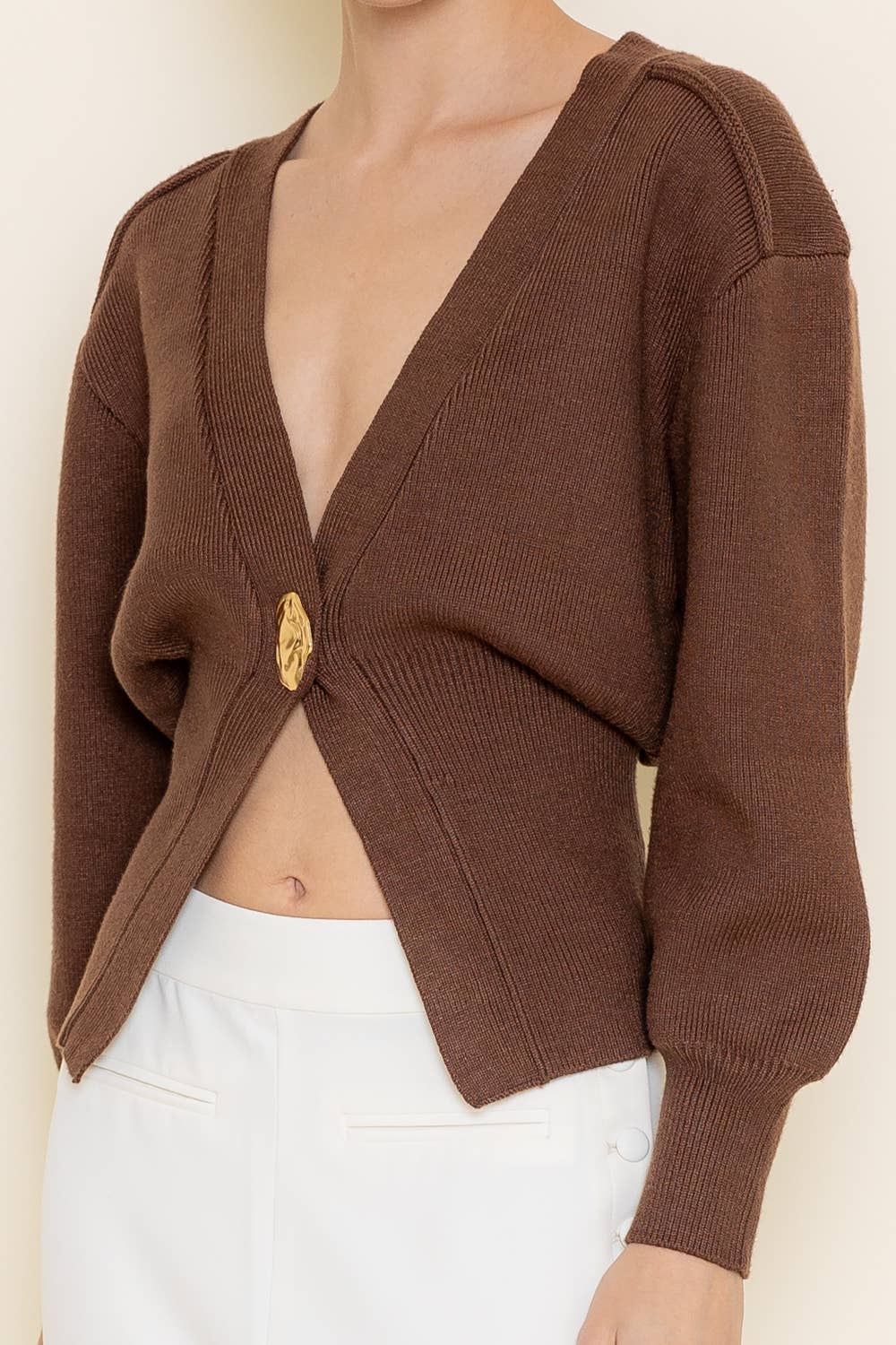 Fore Collection Gold Button Cardigan - Grey